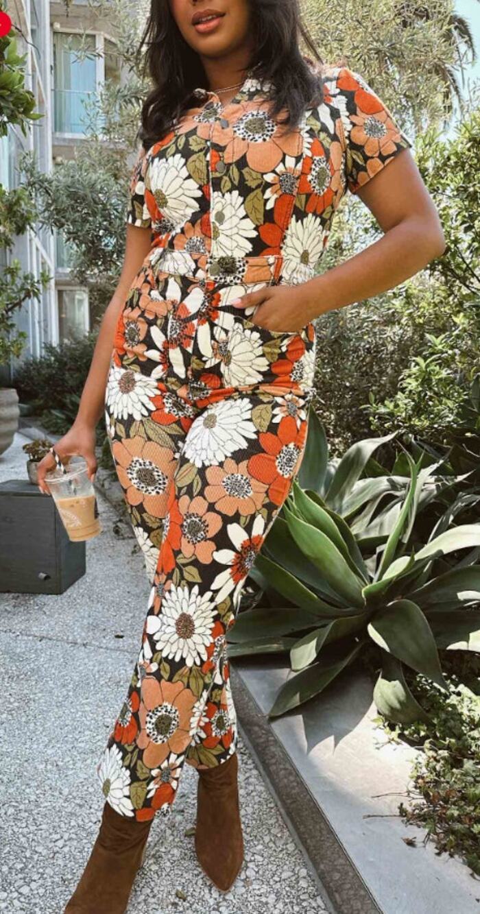 Show Me Your Mumu Womens Cropped Everhart Floral Print Jumpsuit Size Large
